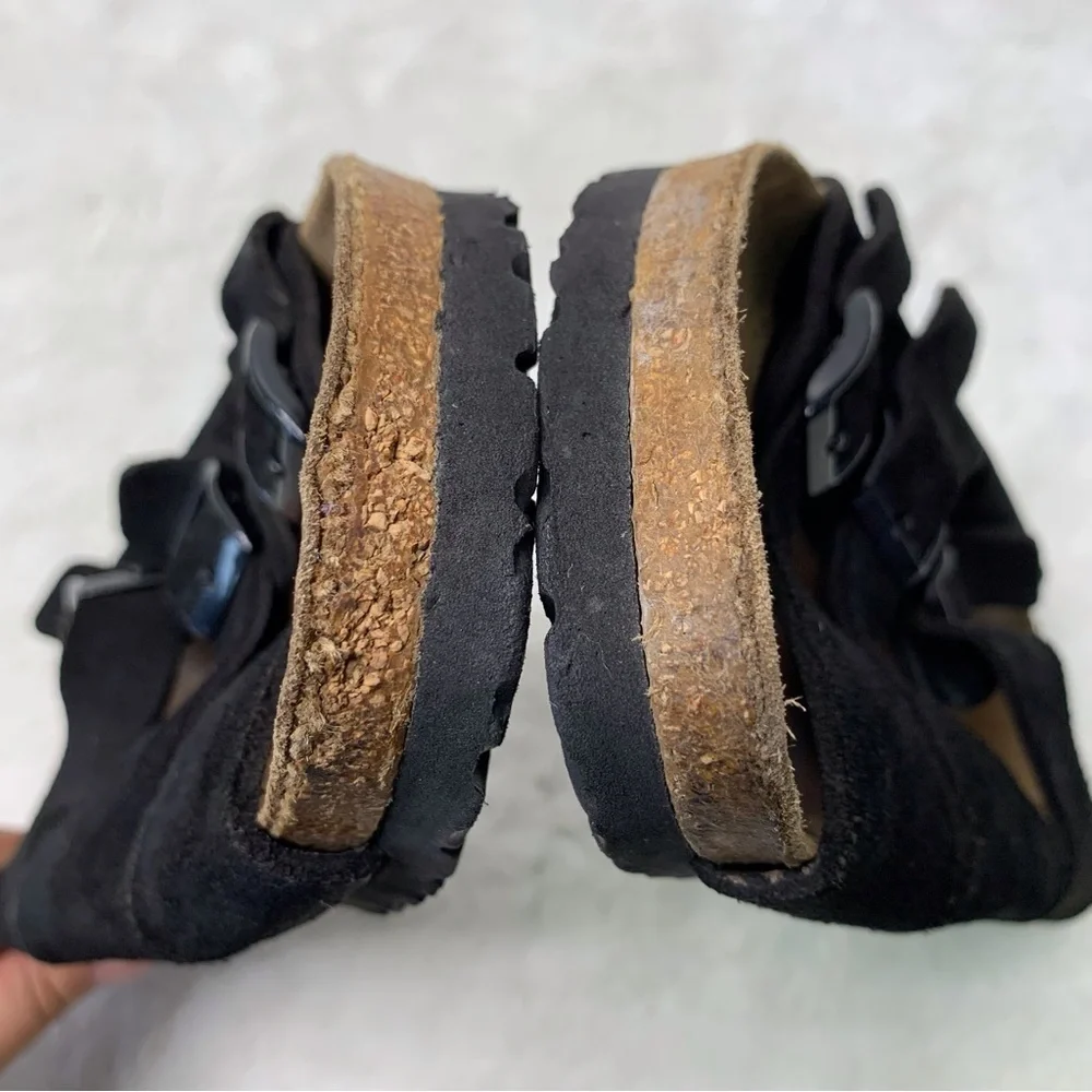 Birki's by Birkenstock Women's Black Suede Leather Three Straps Sandals Size L10